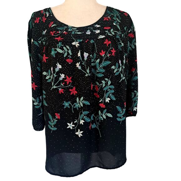 LC Lauren Conrad Floral Print Polka Dot Top - Picture 1 of 7